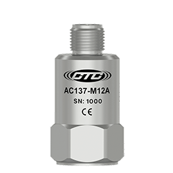 A render of a CTC AC137-M12A standard size top exit accelerometer with M12 connector